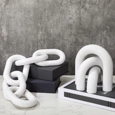 2 Pack White Wooden Shelf Decor Wood Chain Link and Wooden Arch Modern Home Deco