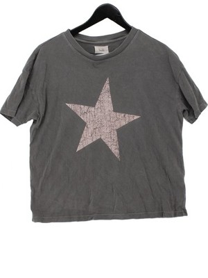 Hush Damen T-Shirt S Grau Grafik 100% Baumwolle Kurzarm Rundhals Basic