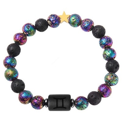 Color Titanium Crystal Black Volcano Lava Ball Gemini Stretchy Bracelet 7.5'' C45