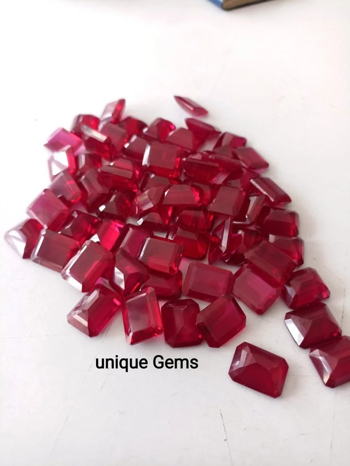 AAA+ 14x10 MM Lab Grown Red Ruby VVS1 Emerald Shape Loose Gemstone 20 PCS LOT - Image 3 of 4