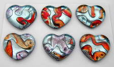 Lot of 6 pcs HEART DICHROIC FUSED GLASS for pendant E2 CABS HANDMADE MOSAIC