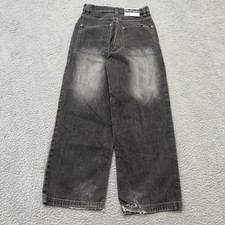 Vintage Y2K Southpole Wide Leg Jeans Black Faded Baggy Skater Streetwear 26x25
