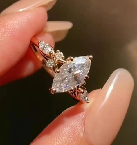 3,00 TCW Moissanit-Verlobungsring & Ehering im Marquise-Schliff 14 Karat massiv Gelbgold - Bild 6 von 7