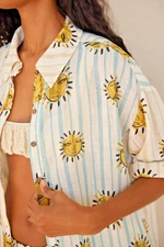 NWT Anthropologie LouLou Avenue Linen Buttondown Shirt Top CELESTIAL SUN MULT XL