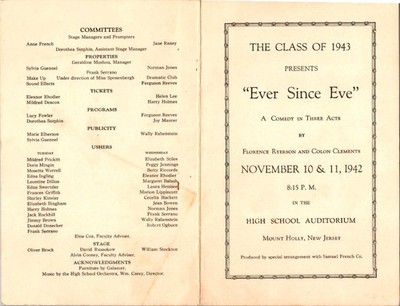 1942 Mount Holly NJ High School Play Program Ever Since Eve Samuel French