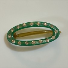 Bakelite Green Oval Rhinestone Barrette Hair Clip Vintage