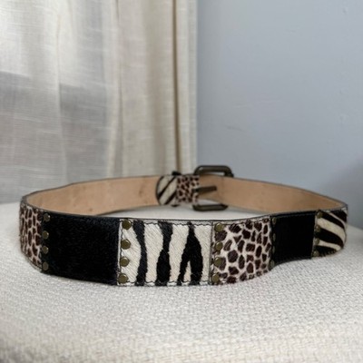 Streets Ahead Calf Hair Animal Print Studded Belt Zebra 