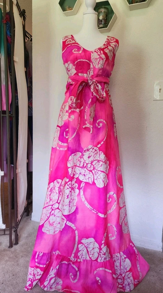 Maxi Vestido Hawaiano De Colección Años 70 Dos Patatas Laguna Beach Dayglo Talla M Boho Festival Foto 3 de 4