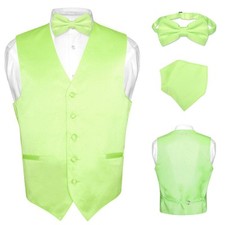 Men's Dress Vest BOWTie Hanky LIME GREEN Color Bow Tie Set for Suit or Tuxedo