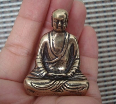 Solid Brass Buddha Monk Figurine Vintage Metal Statue for Home Desk Decor