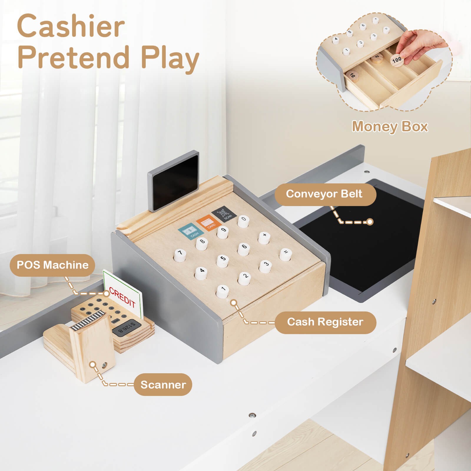 как выглядит Pretend Grocery Store Playset w/ Shopping Cart, Checkout Counter, Cash Register фото