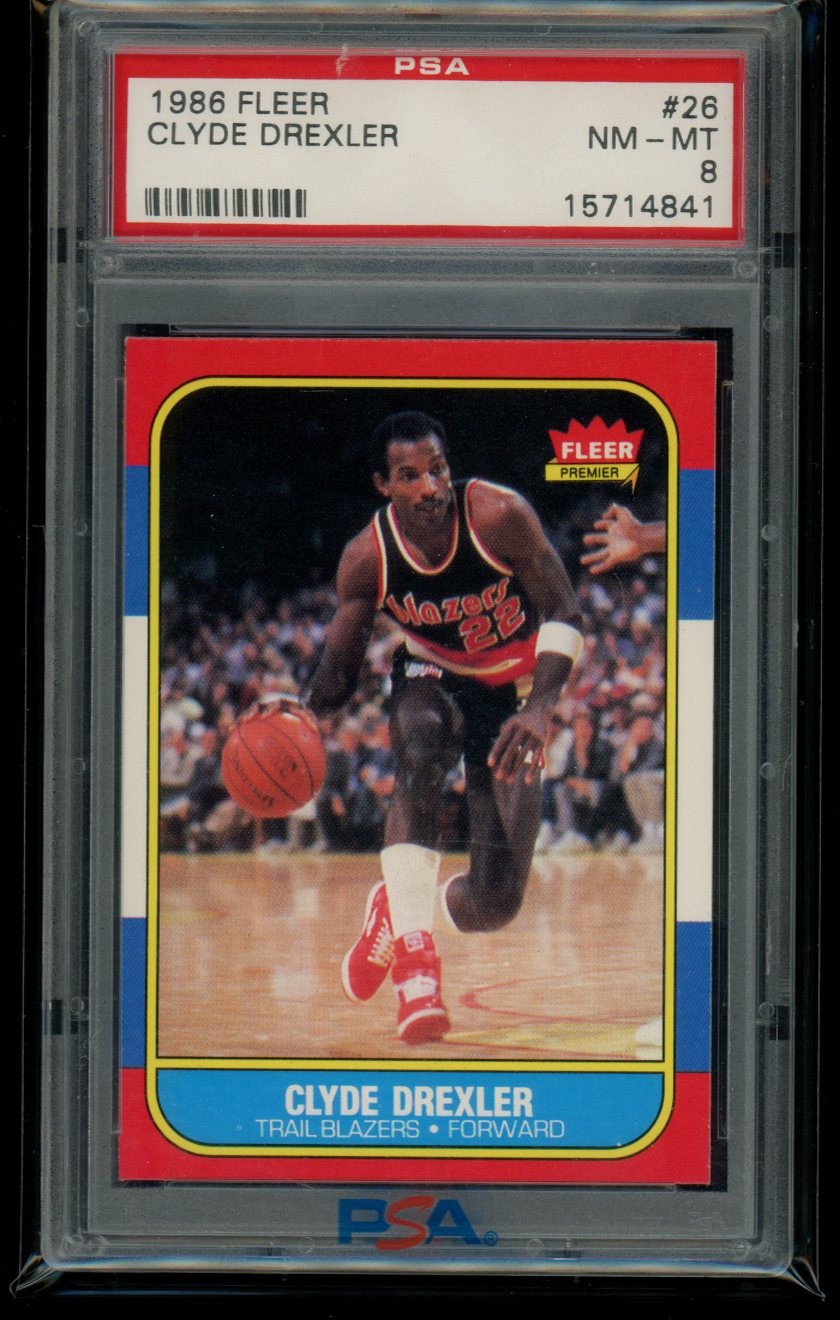 Clyde Drexler - 1986-87 Fleer RC -  PSA 8 - Blazers, HOF