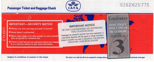 Emirates Airlines TICKET USED, OLD ISSUE. VERY GOOD CONDITION. RARE