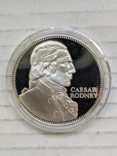1976 Caesar Rodney Delaware Proof 92.5% Silver Medal Franklin Mint NCS 27g