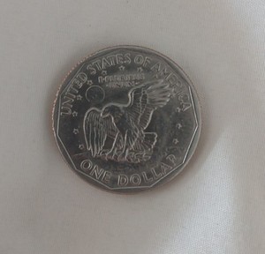 1979 Susan B. Anthony dollar coin with filled mint mark.