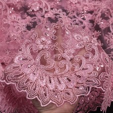 Melody PINK Polyester Floral Embroidery with Sequins on Mesh Lace Fabric by the