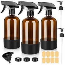 Amber Glass Spray Bottles 3 Pack, 17 oz/500 ml Glass Spray Bottles for Cleani...