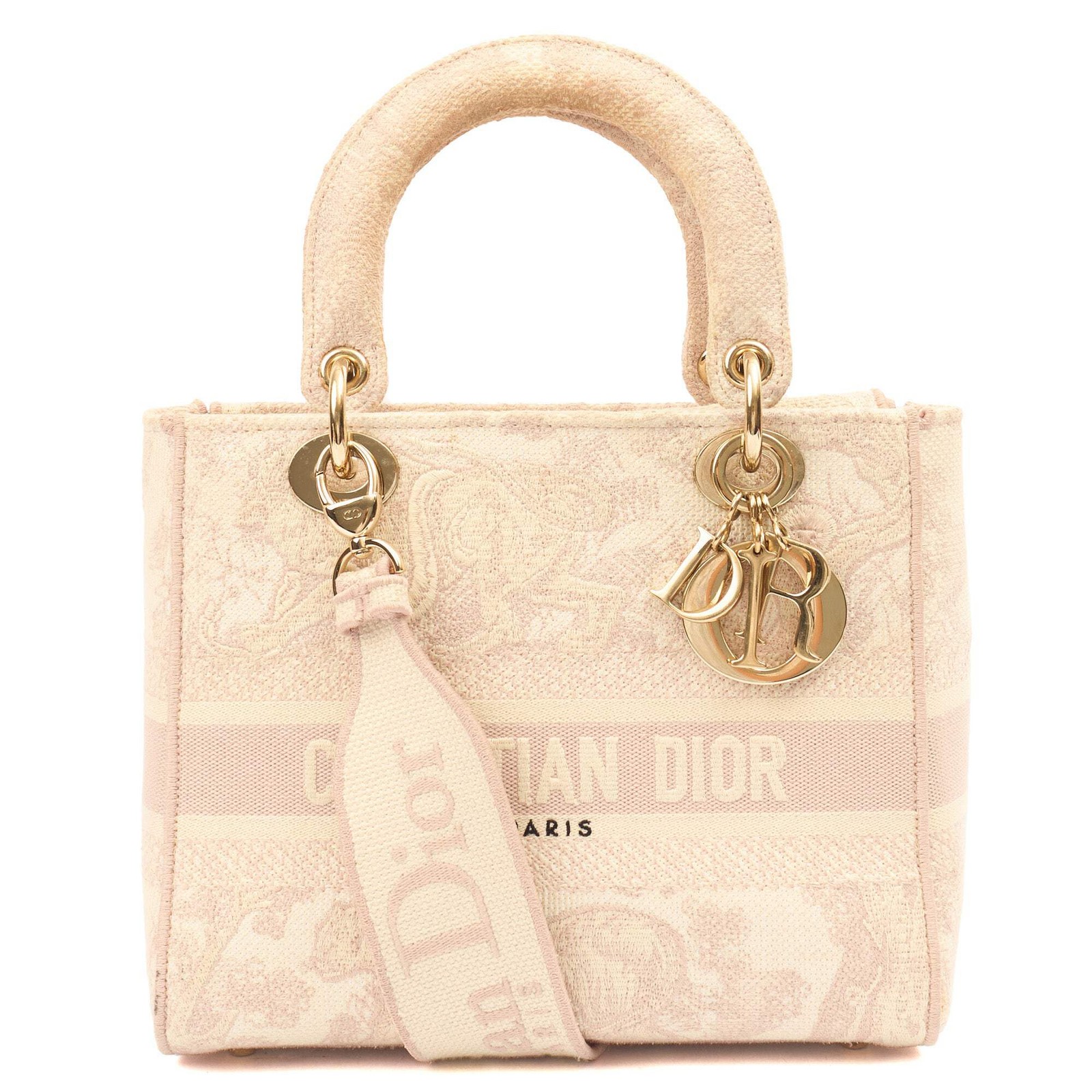 Christian Dior Tote Lady D-lite - Medium in Powder Pink, Dior Oblique Embroidery