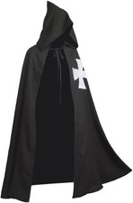 Medieval Templar Knight Cloak Black Cape Halloween Costume