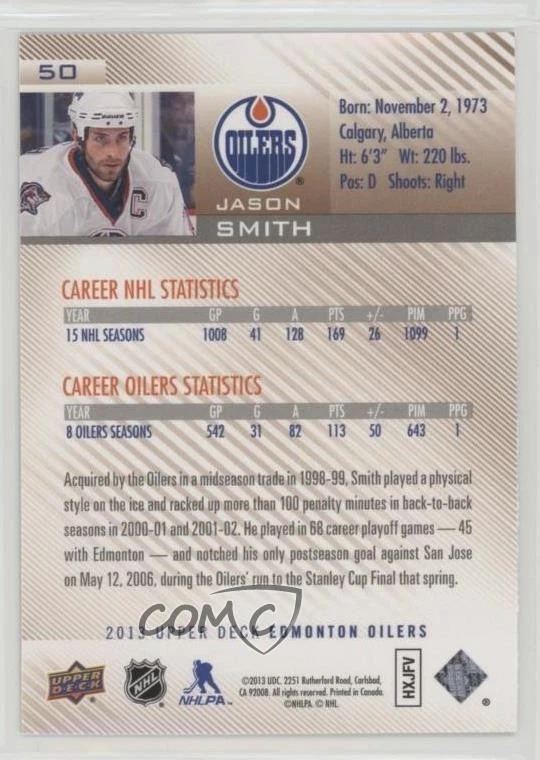 2013-14 Upper Deck Edmonton Oilers Rainbow Foil Jason Smith #50 - Image 2 of 2