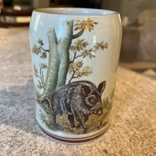 Vintage Wild Boar Nature Forest German Beer Stein/Mug 0.5L Stoneware