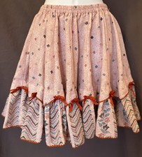 VTG Prairie Gunne Rockabilly Swing Southwest Print Bow Ruffle Circle Skirt S/P