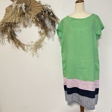 Alessandra Womans Linen Shirt Dress - Colourblock Pattern Designer Size M Green