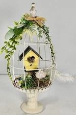 White Decorative Bird Cage With Bird And Birdhouse 16”