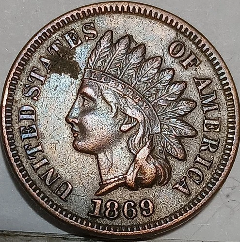 1869 Indian Head Cent 1c KEY DATE penny XF - AU Details extra fine + / about unc