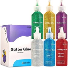 Glitter Glue for Crafts, 6 Bright Colors, Washable Non-Toxic, 0.67 Oz, 6 Pack