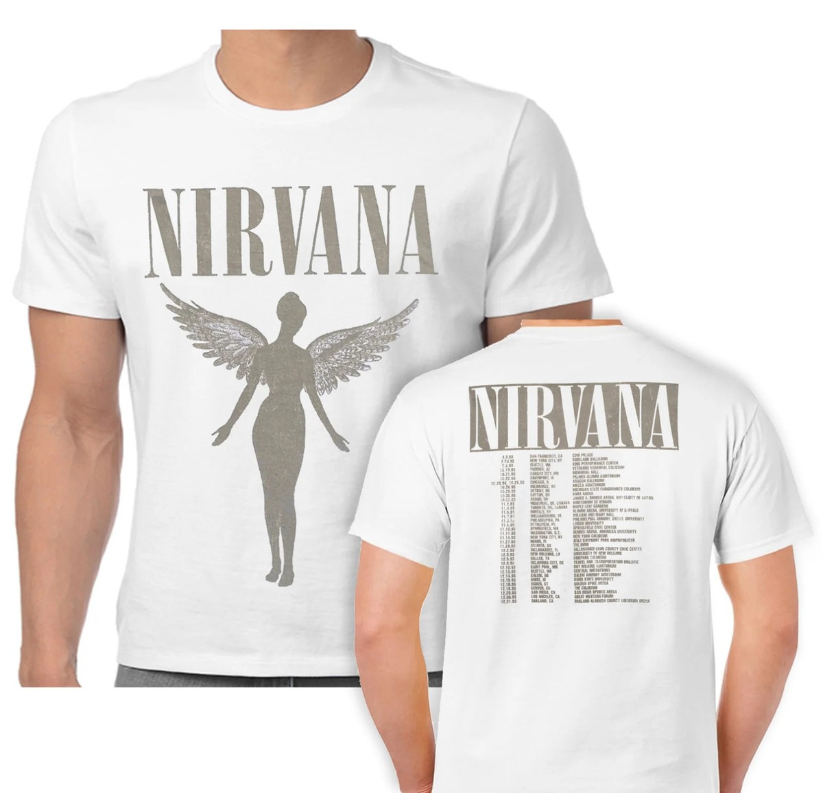 Official Nirvana T Shirt In Utero Tour Angelic Kurt Cobain White