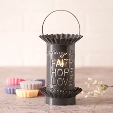 Mini Wax Warmer with Vertical Faith Hope Love in Country Tin