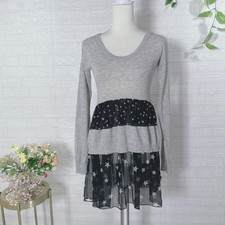 Dolce & Gabbana Silk Alpaca Blend L/S Knit Chiffon Docking Tiered Dress Gray 40