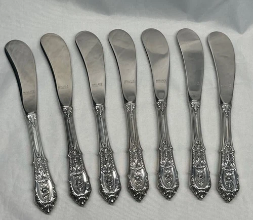 7 Wallace Rose Point Sterling Silver Set Of 6 BUTTER SPREADER KNIVES  6"