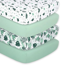 Fitted Crib Sheets for Boys or Girls, 4 Pack Set, Green Botanical Leaf