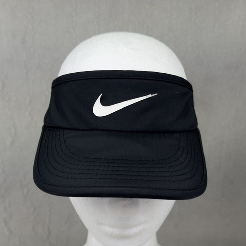 Nike Featherlight Dri Fit Visor Hat Black OSFM Stretch Golf Tennis Cap *READ* - Picture 2 of 9