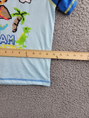 Laguna Team Dino Video Swim Top Little Boys 4 Blue Multi Crewneck Pullover S/S - Picture 7 of 14
