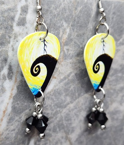 The Nightmare Before Christmas Guitar Pick Earrings w Swarovski Crystal Dangles - Picture 2 of 5