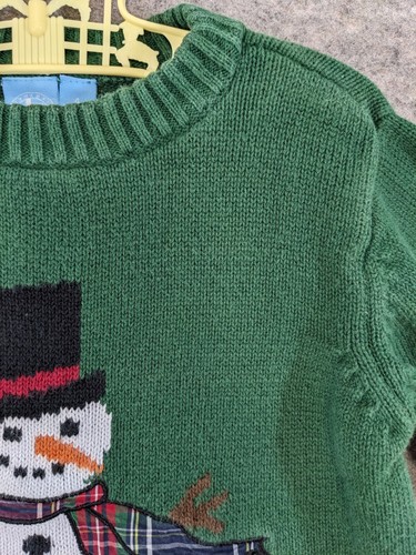 J Khaki Sweater Boy 4 Green Knit Pullover Christmas Snowman Embroidered Scarf - Picture 2 of 12