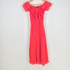 Forcast womens dress size 4 fit flare red short sleeve ruffle 064217