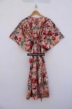 Indian Peach Long Bird Print Cotton Hippie Maxi Women Nightwear Caftan Dress