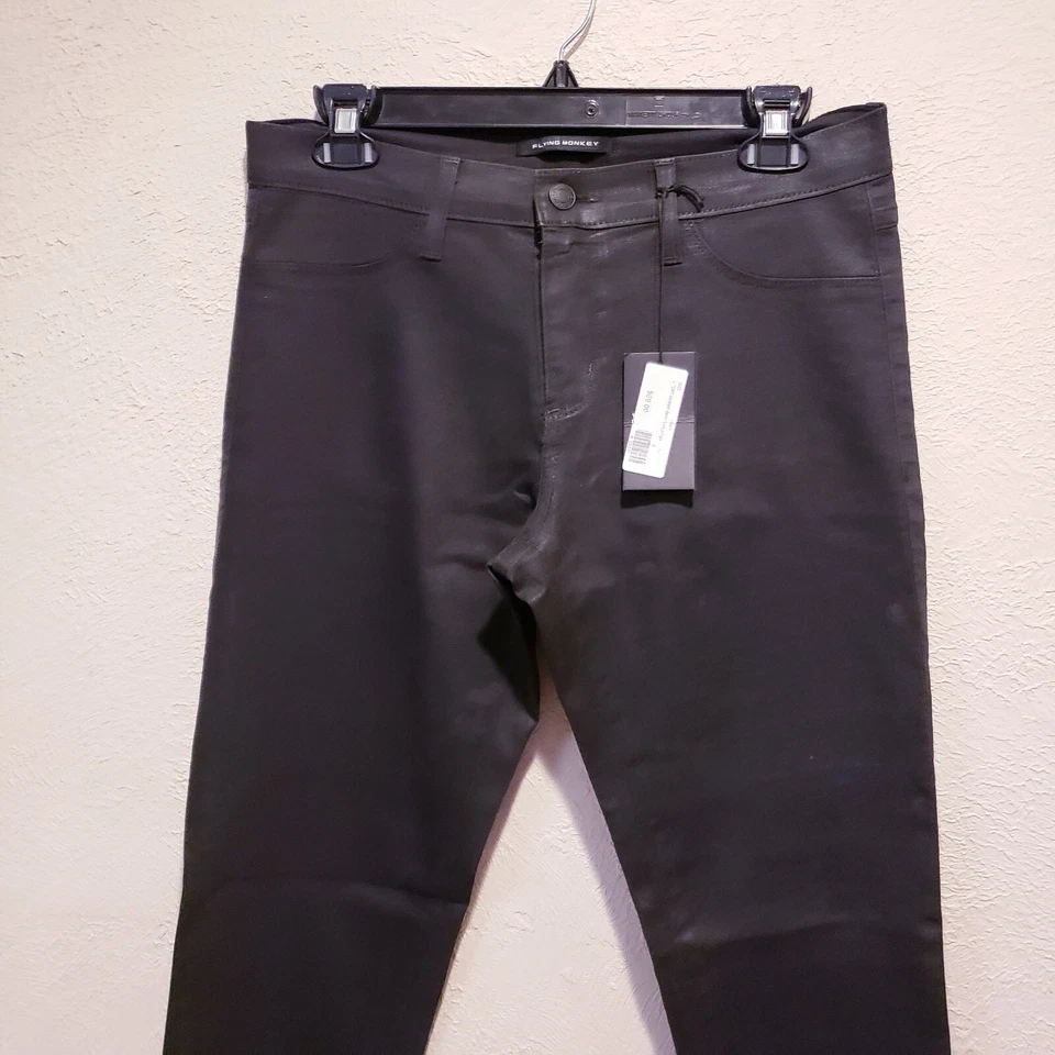 Pantalones de mezclilla Flying Monkey negros recubiertos encerados tiro alto talla 30 nuevos con etiquetas Foto 2 de 4