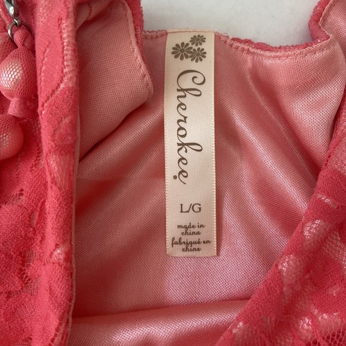 Cherokee Coral Pink Party Dress Floral Lace Layered Tulle Pearl Girls L (10-12) - Picture 10 of 14