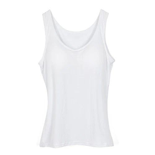 TANK TOP Womens Stretch Long Workout Fitness Sport Yoga Built in Bra Basic Top - Picture 19 of 61