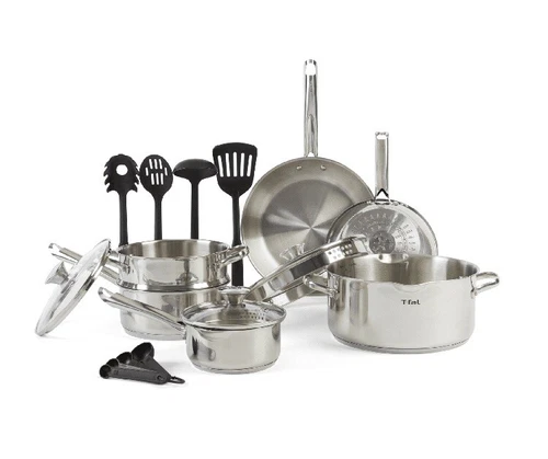 T-fal Cook & Strain Stainless Steel Cookware Set, 14 Piece Set, Dishwasher Safe