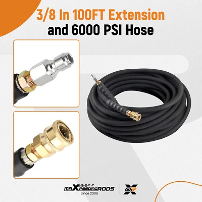 MAXPEEDINGRODS 2 Wire Braid 6000psi HighTem Water Pressure Washer Hose Non-Marking 3/8" x 100ft