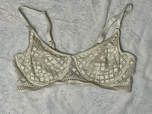Adore Me Tatum Full Coverage Bra 36DD White Mesh Lace Underwire Adjustable