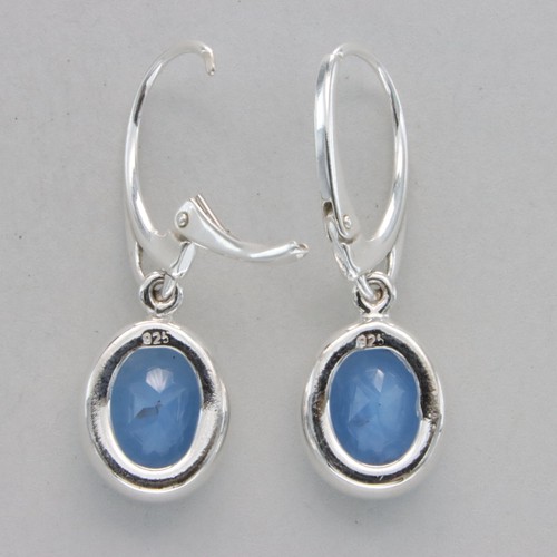 Blue Faceted Oval CHALCEDONY Leverback Dangle Earrings 925 STERLING SILVER #31e - Picture 11 of 12