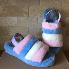 UGG PRIDE RAINBOW FLUFF YEAH SLIDE STRIPE PETAL FUR SLIPPER SANDAL SIZE 8 WOMEN