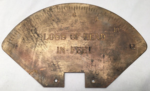 Hydro Fluid Brass Gauge Plate Loss of Head in Feet for Gravity Water Tower? Vtg